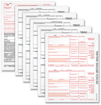 TOPS™ 1099 Tax Form 1099-DIV Forms for Inkjet/Laser Printers, Fiscal Year: 2023, Five-Part Carbonless, 8 x 5.5, 2 Forms/Sheet, 24 Total