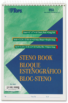 TOPS™ Gregg Steno Books Pads, Rule, 60 Green-Tint 6 x 9 Sheets