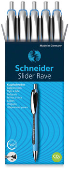Schneider® Slider® Rave XB Ballpoint Pen Retractable, Extra-Bold 1.4 mm, Black Ink, Black/Light Blue Barrel