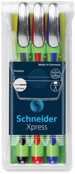 Schneider® Xpress Fineliner Pen Porous Point Stick, Medium 0.8 mm, Assorted Ink and Barrel Colors, 3/Pack