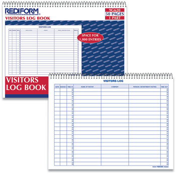 Rediform® Visitors Log Book Blue/White/Red Cover, 11 x 8.5 Sheets, 50 Sheets/Book