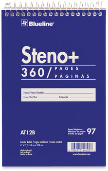 Blueline® High-Capacity Steno Pad Medium/College Rule, Blue Cover, 180 White 6 x 9 Sheets