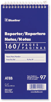 Blueline® Reporters Note Pad Medium/College Rule, Blue Cover, 80 White 4 x 8 Sheets