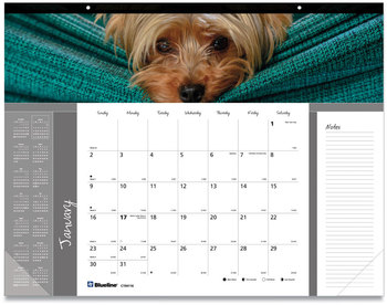 Blueline® Pets Collection Monthly Desk Pad Puppies Photography, 22 x 17, Black Binding, Clear Corners, 12-Month (Jan to Dec): 2024