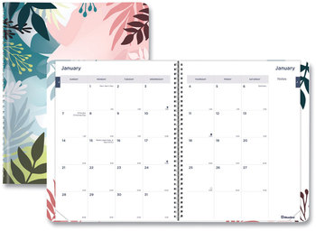 Blueline® Monthly 14-Month Planner Floral Watercolor Artwork, 11 x 8.5, Multicolor Cover, (Dec to Jan): 2023 2025