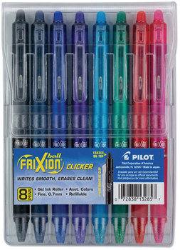 Pilot® FriXion® Clicker Erasable Gel Ink Retractable Pen Fine 0.7 mm, Assorted and Barrel Colors, 8/Pack
