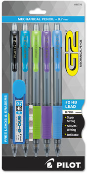 Pilot® G2 Mechanical Pencil 0.7 mm, HB (#2), Black Lead, Assorted Barrel Colors, 5/Pack