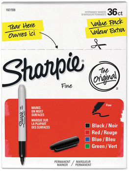 Sharpie® Fine Tip Permanent Marker Value Pack, Bullet Assorted Colors, 36/Pack