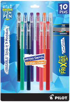 Pilot® FriXion ColorSticks Erasable Gel Ink Pen Stick, Fine 0.7 mm, Ten Assorted and Barrel Colors, 10/Pack