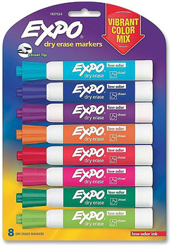EXPO® Dry Erase Marker Broad Chisel Tip, Assorted Colors, 8/Pack