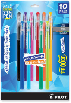 Pilot® FriXion ColorSticks Erasable Gel Ink Pen Stick, Fine 0.7 mm, Assorted and Barrel Colors, 10/Pack