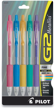 Pilot® G2® Metallics Gel Ink Pen Retractable, Fine 0.7 mm, Assorted Metallic Colors, Barrel 5/Pack