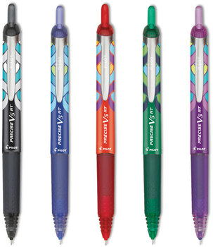 Pilot® Precise® V5RT Deco Collection Roller Ball Pens Pen, Retractable, Extra-Fine 0.5 mm, Assorted Peacock Ink and Barrel Colors, 5/Pack