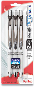 Pentel® EnerGel® Pearl Retractable Liquid Gel Pen Medium 0.7 mm, Black Ink, White/Black Barrel, 3/Pack