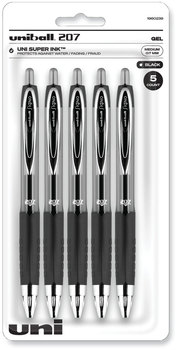 uniball® Signo 207™ Retractable Gel Pen Medium 0.7 mm, Black Ink, Clear/Black Barrel, 5/Pack