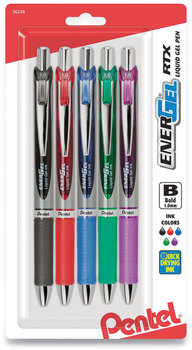 Pentel® EnerGel® RTX Retractable Liquid Gel Pen Bold 1 mm, Assorted Ink and Barrel Colors, 5/Pack