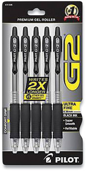 Pilot® G2® Premium Retractable Gel Ink Pen Extra-Fine 0.38 mm, Black Clear/Black Barrel, 5/Pack