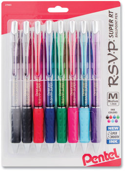 Pentel® R.S.V.P.® Super RT Retractable Ballpoint Pen Medium 1 mm, Assorted Ink and Barrel Colors, 8/Pack