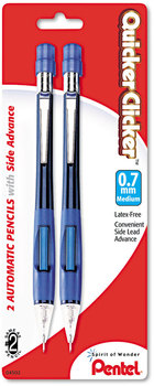 Pentel® Quicker Clicker™ Mechanical Pencil 0.7 mm, HB (#2), Black Lead, Blue Barrel, 2/Pack