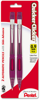 Pentel® Quicker Clicker™ Mechanical Pencil 0.9 mm, HB (#2), Black Lead, Burgundy Barrel, 2/Pack