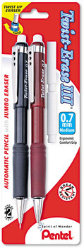 Pentel® Twist-Erase® III Mechanical Pencil 0.7 mm, HB (#2), Black Lead, Assorted Barrel Colors, 2/Pack