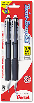 Pentel® Twist-Erase® III Mechanical Pencil 0.9 mm, HB (#2), Black Lead, Assorted Barrel Colors, 2/Pack