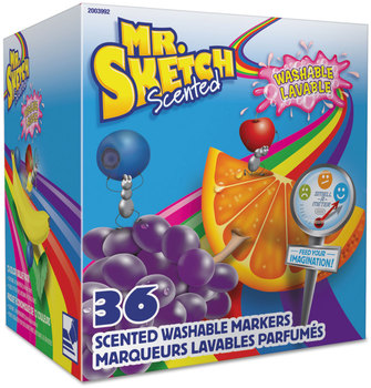 Mr. Sketch® Scented Watercolor Marker Classroom Pack, Broad Chisel Tip, Assorted Colors, 36/Pack