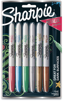 Sharpie® Metallic Fine Point Permanent Markers Bullet Tip, Blue-Green-Red, 6/Pack