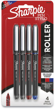 Sharpie® Roller Professional Design Pen Ball Stick, Fine 0.5 mm, Assorted Ink and Barrel Colors, 4/Pack