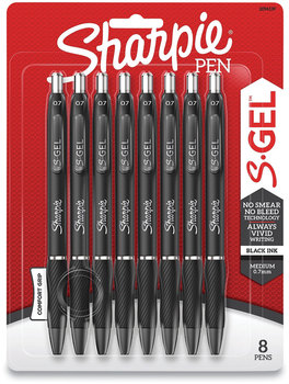 Sharpie® S-Gel™ High-Performance Pen Gel Retractable, Medium 0.7 mm, Black Ink, Barrel, 8/Pack