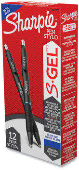 Sharpie® S-Gel™ High-Performance Pen Gel Retractable, Medium 0.7 mm, Blue Ink, Black Barrel, Dozen