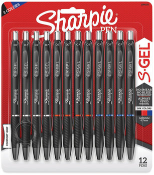 Sharpie® S-Gel™ High-Performance Pen Gel Retractable, Medium 0.7 mm, Assorted Ink Colors, Black Barrel, Dozen