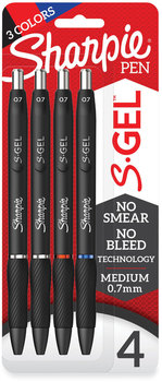 Sharpie® S-Gel™ High-Performance Pen Gel Retractable, Medium 0.7 mm, Assorted Ink Colors, Black Barrel, 4/Pack