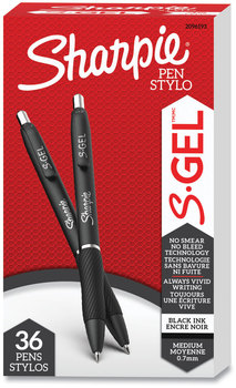 Sharpie® S-Gel™ High-Performance Pen Gel Retractable, Medium 0.7mm, Black Ink, Barrel, 36/Pack