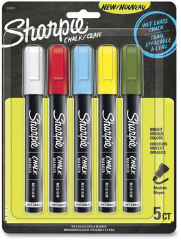 Sharpie® Wet-Erase Chalk Marker Medium Bullet Tip, Assorted Colors, 5/Pack