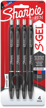 Sharpie® S-Gel™ High-Performance Pen Gel Retractable, Bold 1 mm, Assorted Ink Colors, Black Barrel, 4/Pack