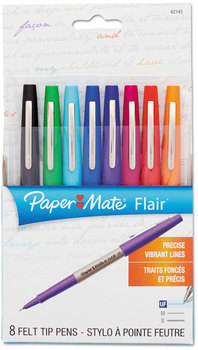 Paper Mate® Ultra Fine Flair® Felt Tip Marker Pen Porous Point Stick, Extra-Fine 0.4 mm, Assorted Ink and Barrel Colors, 8/Pack