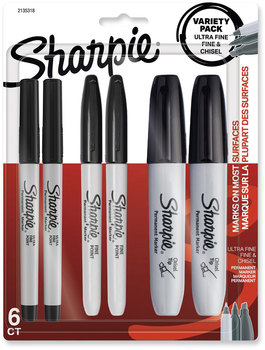 Sharpie® Mixed Point Size Permanent Markers Assorted Tip Sizes/Types, Black, 6/Pack