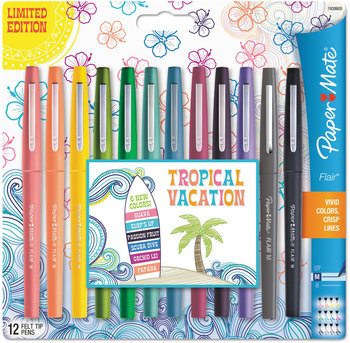 Paper Mate® Point Guard® Flair® Felt Tip Pen Porous Stick, Medium 0.7 mm, Assorted Tropical Vacation Ink and Barrel Colors, Dozen