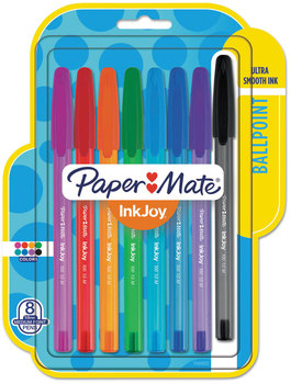 Paper Mate® InkJoy™ 100 Ballpoint Stick Pen Medium 1 mm, Eight Assorted Ink and Barrel Colors, 8/Pack
