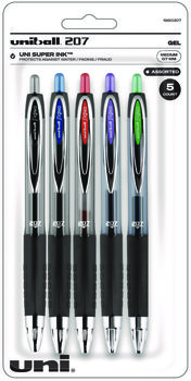 uniball® Signo 207™ Retractable Gel Pen Medium 0.7 mm, Assorted Ink and Barrel Colors, 5/Pack