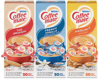 Coffee mate® Liquid Creamer French Vanilla/Hazelnut/Original, 0.38 oz Mini Cups, 150 Cups/Carton