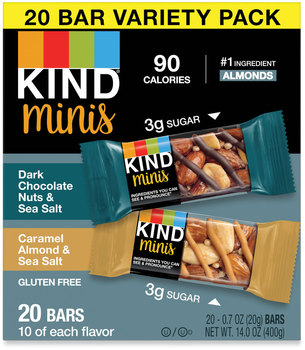 KIND Minis Dark Chocolate Nuts and Sea Salt/Caramel Almond Salt, 0.7 oz, 20/Pack