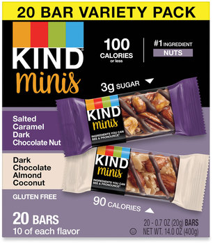 KIND Minis Salted Caramel and Dark Chocolate Nut/Dark Almond Coconut, 0.7 oz, 20/Pack