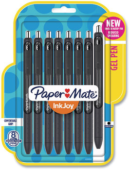 Paper Mate® InkJoy™ Gel Retractable Pen Medium 0.7 mm, Black Ink, Black/Smoke Barrel, 8/Pack