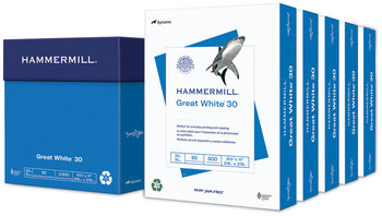 Hammermill® Great White® 30 Recycled Print Paper 92 Bright, 20 lb Bond Weight, 8.5 x 11, 500 Sheets/Ream, 5 Reams/Carton