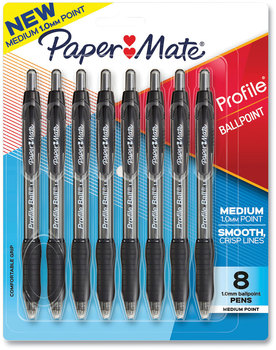 Paper Mate® Profile™ Retractable Ballpoint Pen Medium 1 mm, Black Ink, Translucent Barrel, 8/Pack