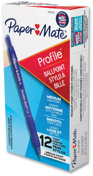 Paper Mate® Profile™ Retractable Ballpoint Pen Medium 1 mm, Blue Ink, Translucent Barrel, Dozen