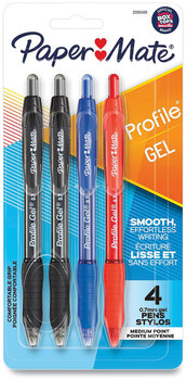 Paper Mate® Profile™ Retractable Gel Pen Medium 0.7 mm, Assorted Ink and Barrel Colors, 4/Pack