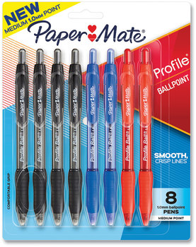 Paper Mate® Profile™ Retractable Ballpoint Pen Medium 1 mm, Assorted Ink and Barrel Colors, 8/Pack